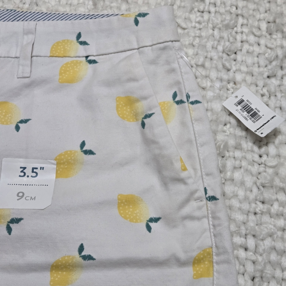 Old Navy Everyday Short Lemon Print Chino Shorts Cotton White Yellow Size 8 NWT - Picture 2 of 13